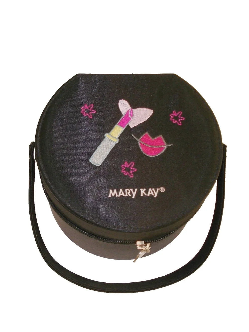 MARY KAY COSMETICS BOX MAKEUP Round Zip Lipstick Embroidery 5.5